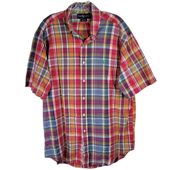 Polo Ralph Lauren Shirt Men's Blake Madras Plaid Short Sleeve Button Down Large - Picture 2 of 9